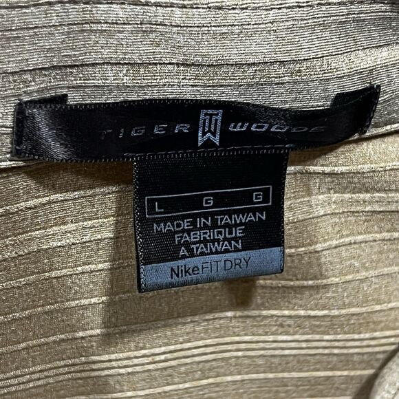 Nike Tiger Woods Men Golf Polo 1/4 Zip Brown Beige Striped Shirt‎ Size Large - Picture 5 of 8